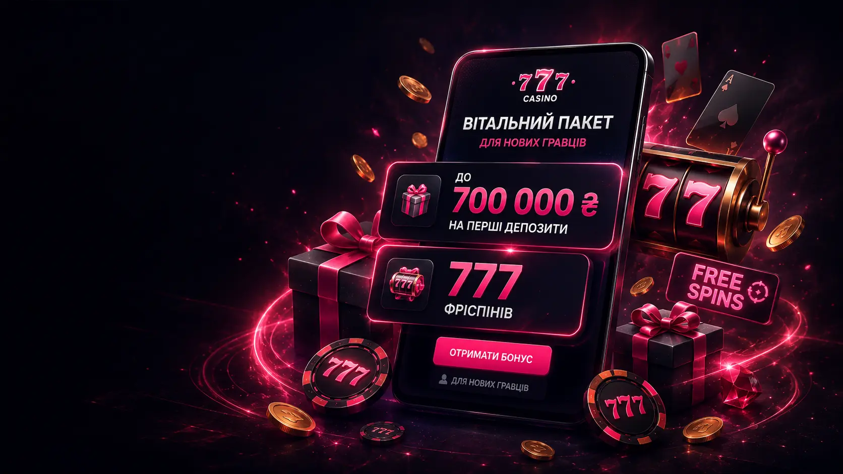 Вітальний бонусний пакет 777 Казино &mdash; до 700 000 ₴ та 777 фріспінів для нових гравців